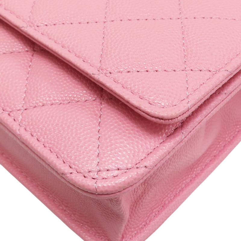 粉紅色 菱格紋 荔枝牛皮 WOC 鏈帶肩背包 金釦【CHANEL 香奈兒】 AP3021-10