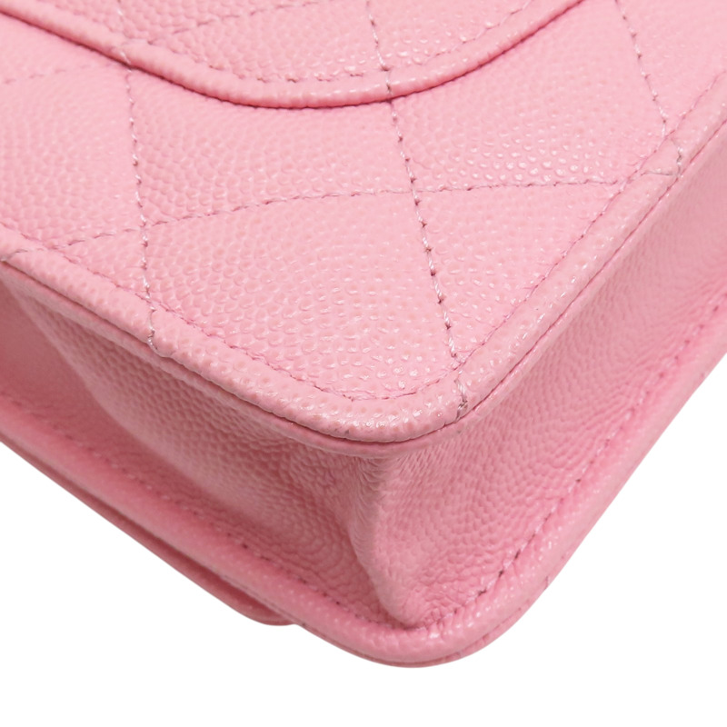 粉紅色 菱格紋 荔枝牛皮 WOC 鏈帶肩背包 金釦【CHANEL 香奈兒】 AP3021-11