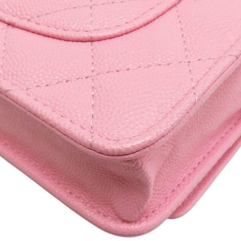 粉紅色 菱格紋 荔枝牛皮 WOC 鏈帶肩背包 金釦【CHANEL 香奈兒】 AP3021-12