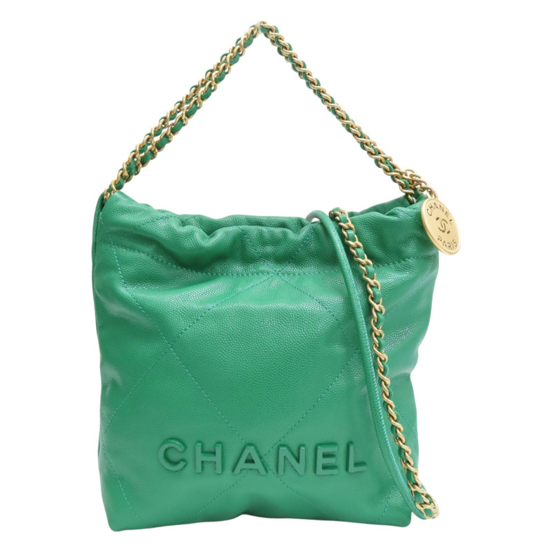 綠色 牛皮 Mini 22 兩用包 金釦【CHANEL 香奈兒】 AS3980-0