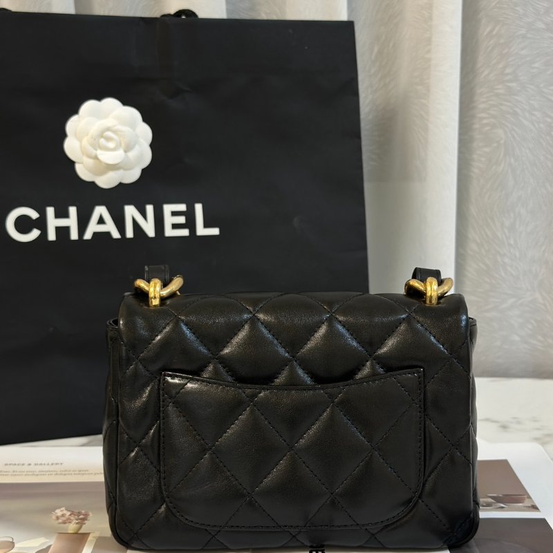 CHANEL 23P羊皮粗鍊單肩包 - 黑金-5