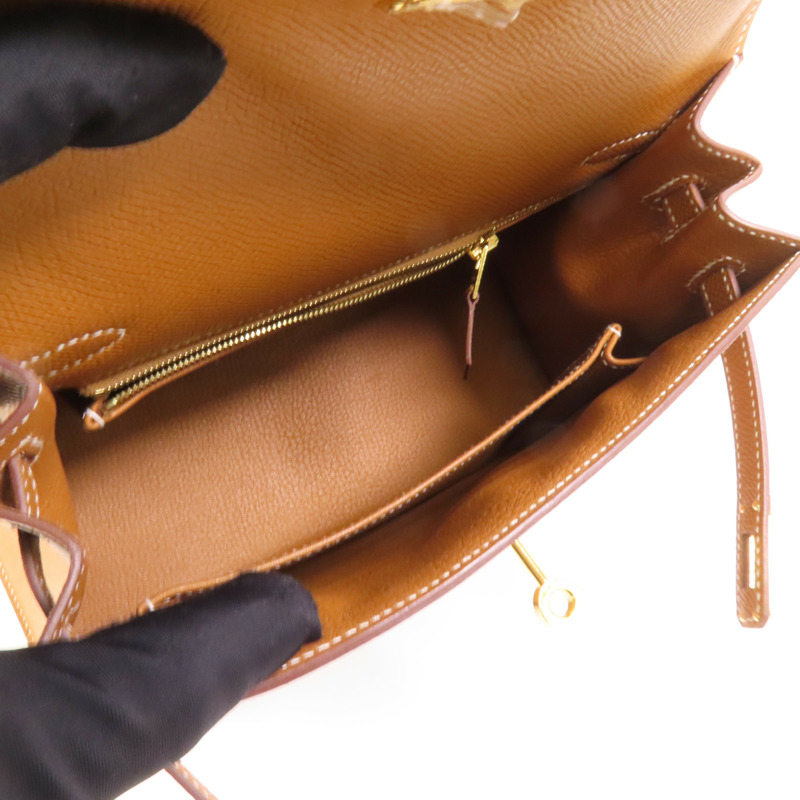HERMES Epsom皮革Kelly 25金扣手挽肩背兩用袋Gold-4