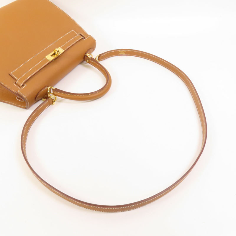 HERMES Epsom皮革Kelly 25金扣手挽肩背兩用袋Gold-5