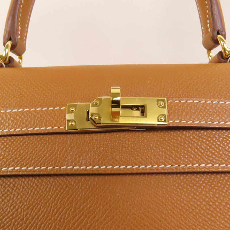 HERMES Epsom皮革Kelly 25金扣手挽肩背兩用袋Gold-9