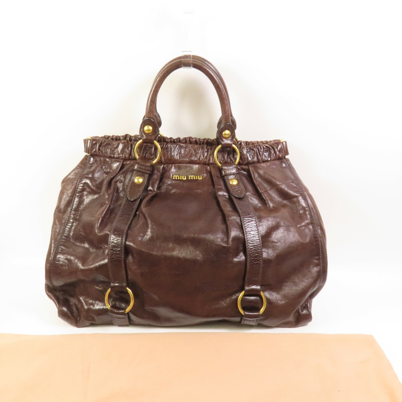 Miu Miu 牛皮皮革Vitello Lux金扣手挽袋-9