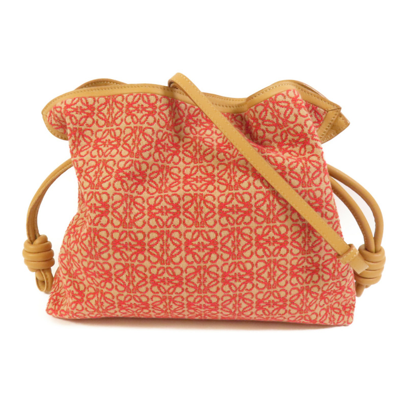 LOEWE 帆布/牛皮皮革Flamenco Clutch金扣手挽肩背兩用袋-0