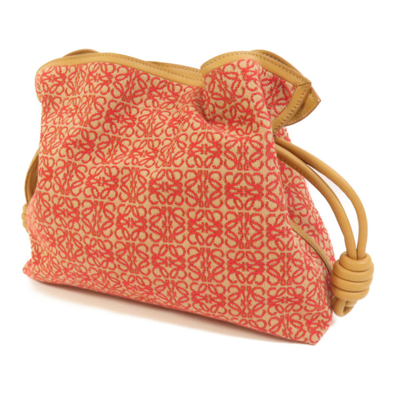 LOEWE 帆布/牛皮皮革Flamenco Clutch金扣手挽肩背兩用袋-2