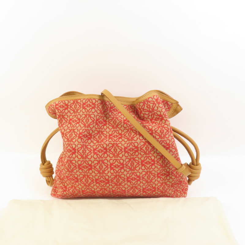 LOEWE 帆布/牛皮皮革Flamenco Clutch金扣手挽肩背兩用袋-8