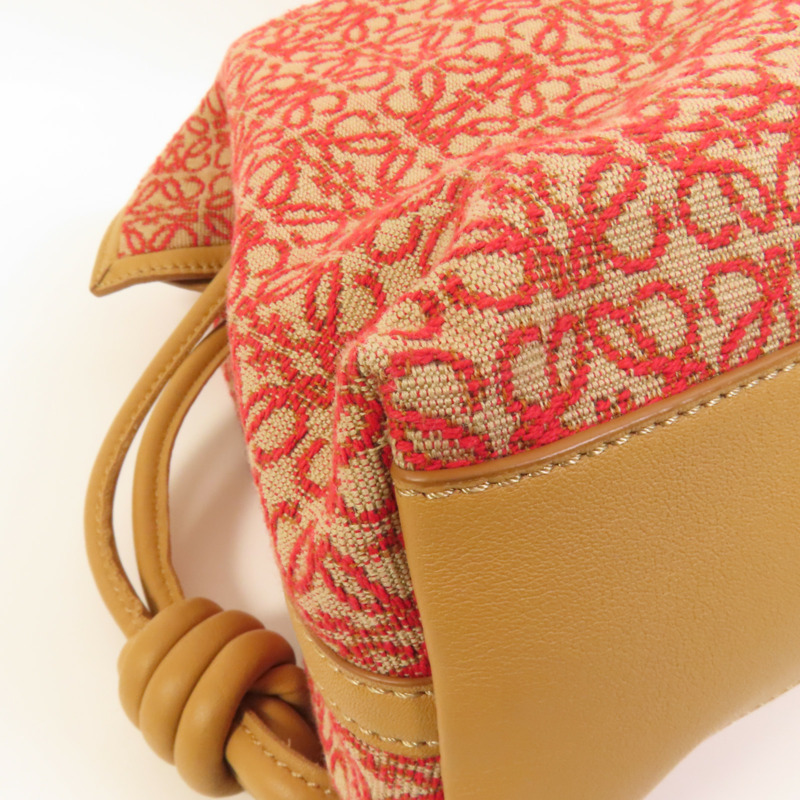 LOEWE 帆布/牛皮皮革Flamenco Clutch金扣手挽肩背兩用袋-9