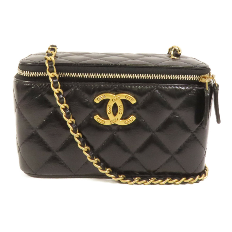 CHANEL 牛皮皮革Vanity Case金扣鏈帶肩背袋-0