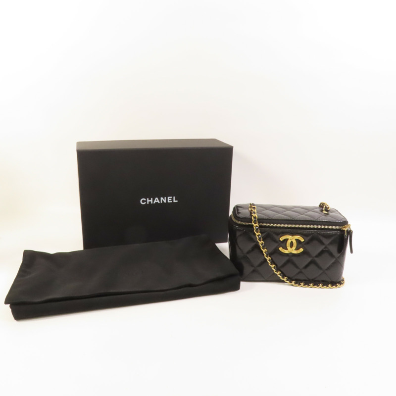 CHANEL 牛皮皮革Vanity Case金扣鏈帶肩背袋-10