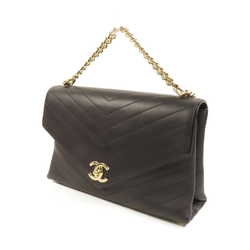 CHANEL 牛皮皮革Chain Shoulder金扣手挽肩背兩用袋-2