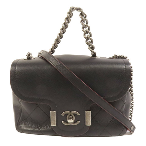CHANEL 牛皮皮革2 Way Shoulder銀扣手挽肩背兩用袋