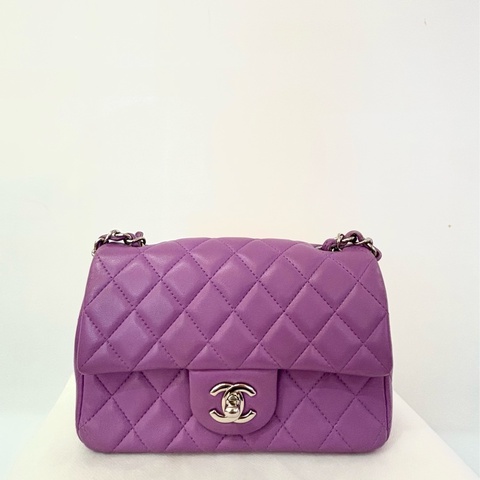 Chanel Coco 20cm紫羅蘭銀釦羊皮斜背包