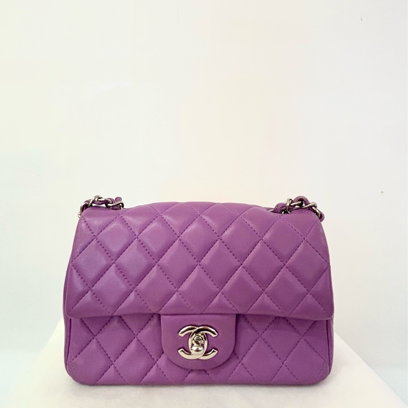 Chanel Coco 20cm紫羅蘭銀釦羊皮斜背包-0
