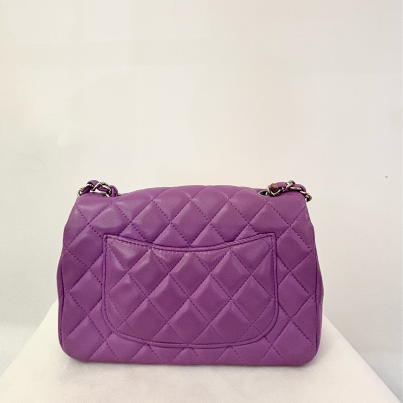 Chanel Coco 20cm紫羅蘭銀釦羊皮斜背包-1