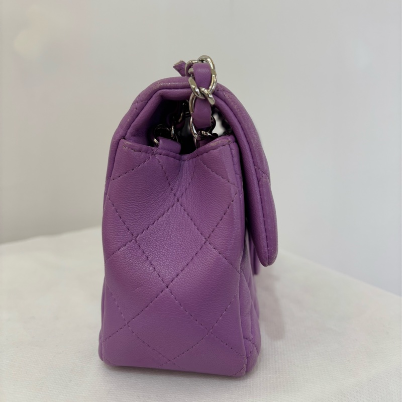Chanel Coco 20cm紫羅蘭銀釦羊皮斜背包-2