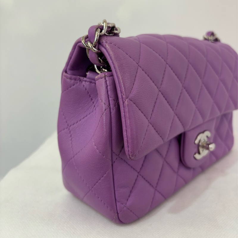 Chanel Coco 20cm紫羅蘭銀釦羊皮斜背包-4