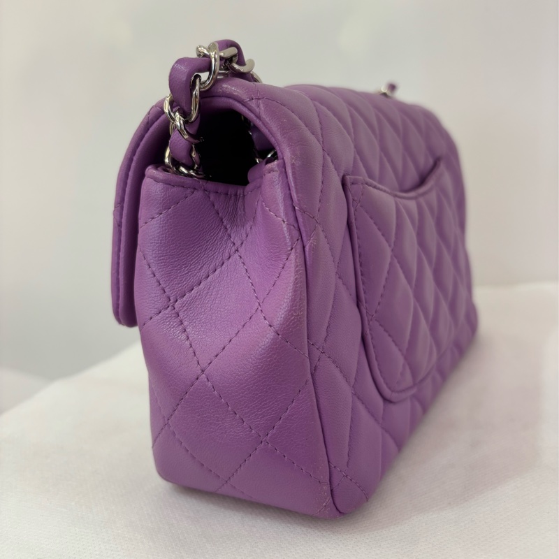 Chanel Coco 20cm紫羅蘭銀釦羊皮斜背包-5