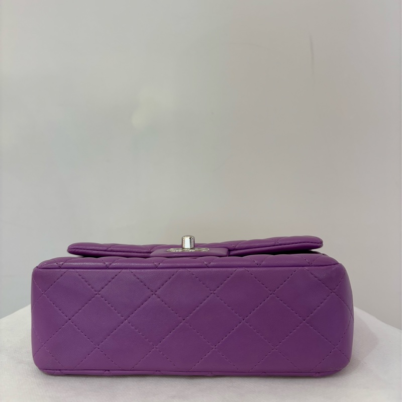 Chanel Coco 20cm紫羅蘭銀釦羊皮斜背包-6