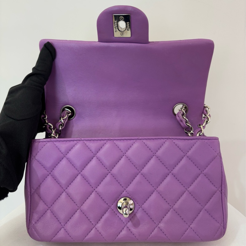Chanel Coco 20cm紫羅蘭銀釦羊皮斜背包-7