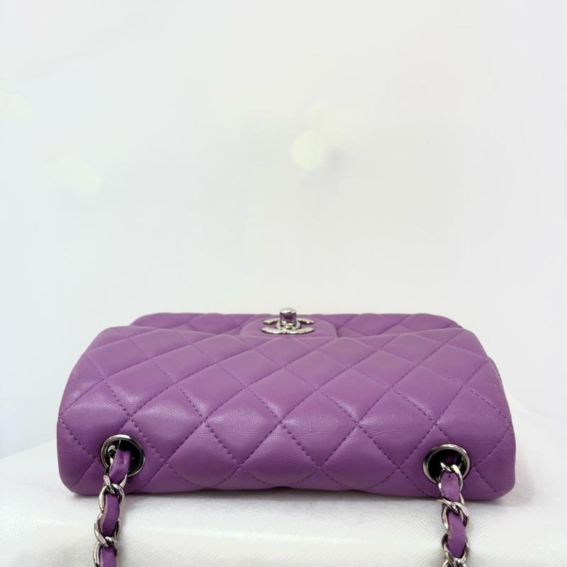 Chanel Coco 20cm紫羅蘭銀釦羊皮斜背包-9