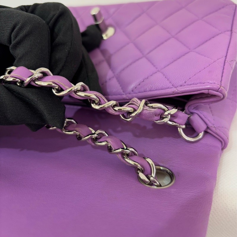 Chanel Coco 20cm紫羅蘭銀釦羊皮斜背包-11