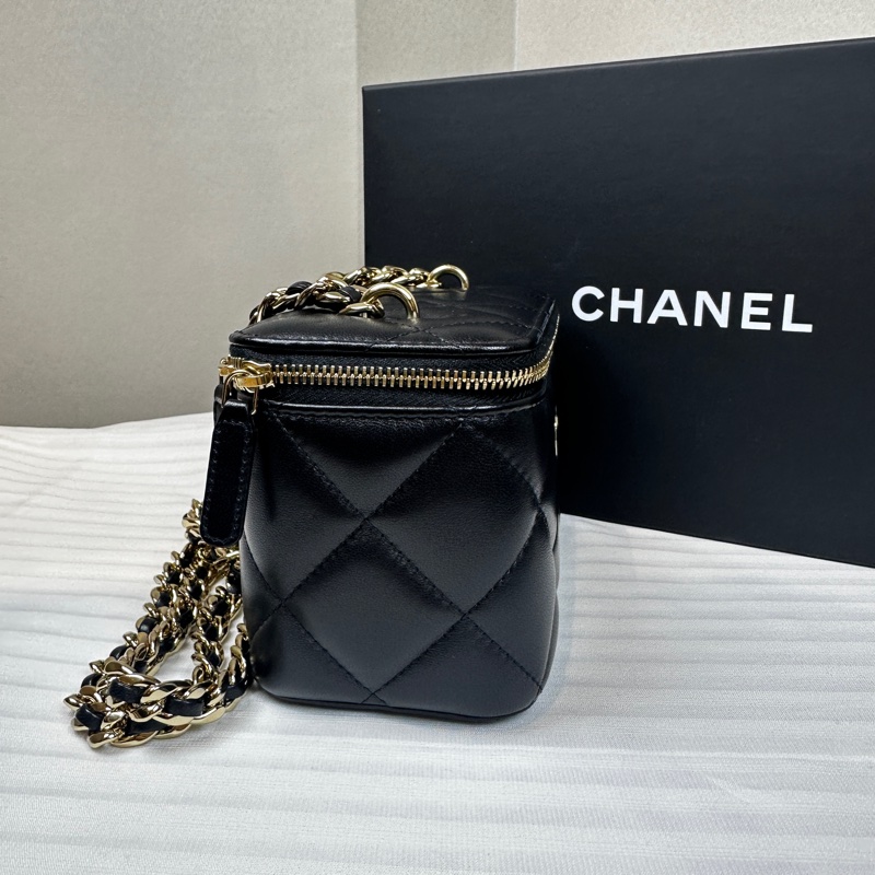 香奈兒/Chanel Vanity Case 黑色羊皮菱格紋長盒子斜背包 17x9.5x8cm-2