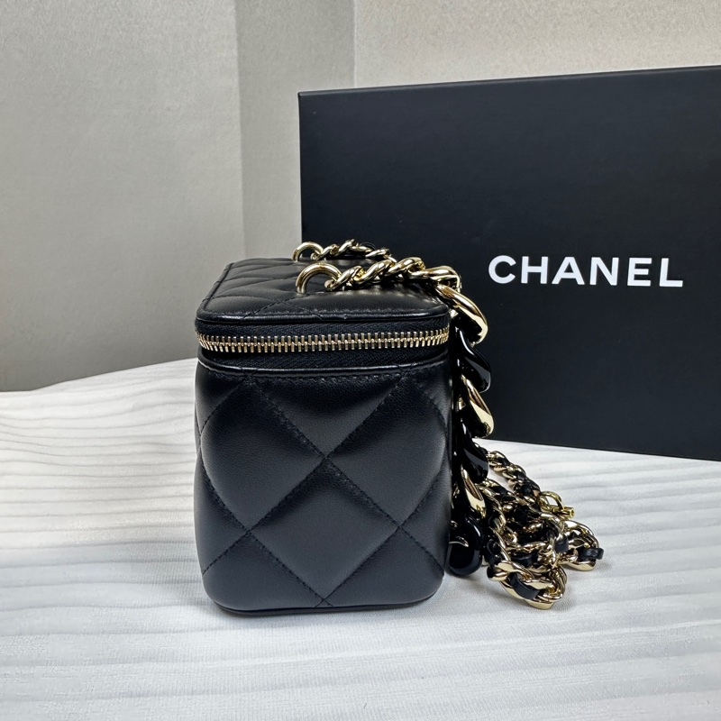 香奈兒/Chanel Vanity Case 黑色羊皮菱格紋長盒子斜背包 17x9.5x8cm-3