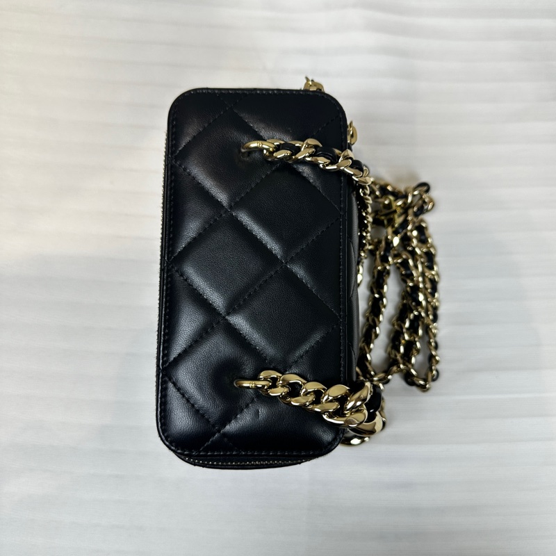 香奈兒/Chanel Vanity Case 黑色羊皮菱格紋長盒子斜背包 17x9.5x8cm-4