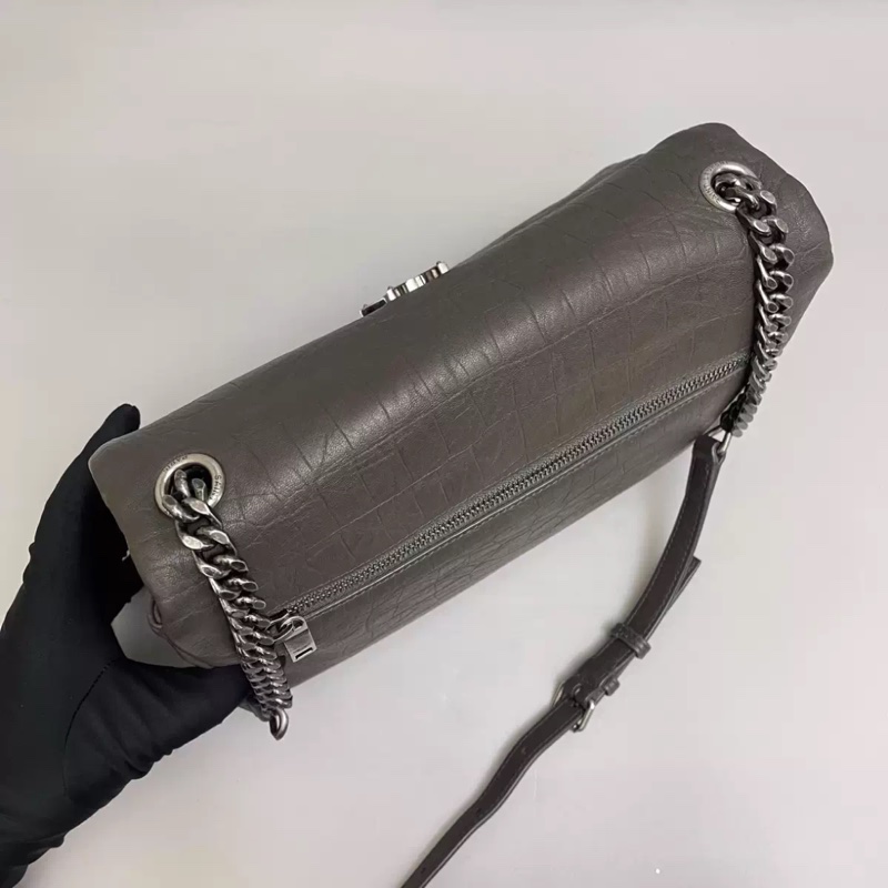 YSL聖羅蘭 咖灰色鰐魚壓紋好萊塢中號包-4