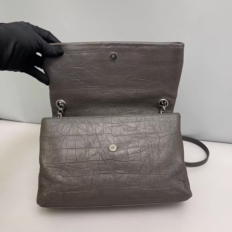 YSL聖羅蘭 咖灰色鰐魚壓紋好萊塢中號包-5