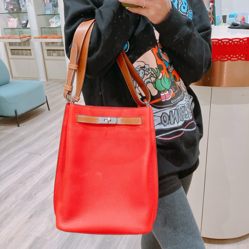 TK1917 HERMES 愛馬仕 凱莉扣帶 單肩 斜挎包 SO KELLY 22CM TOGO ROSE X PHW-1