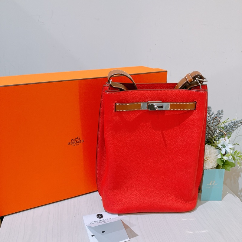 TK1917 HERMES 愛馬仕 凱莉扣帶 單肩 斜挎包 SO KELLY 22CM TOGO ROSE X PHW-21