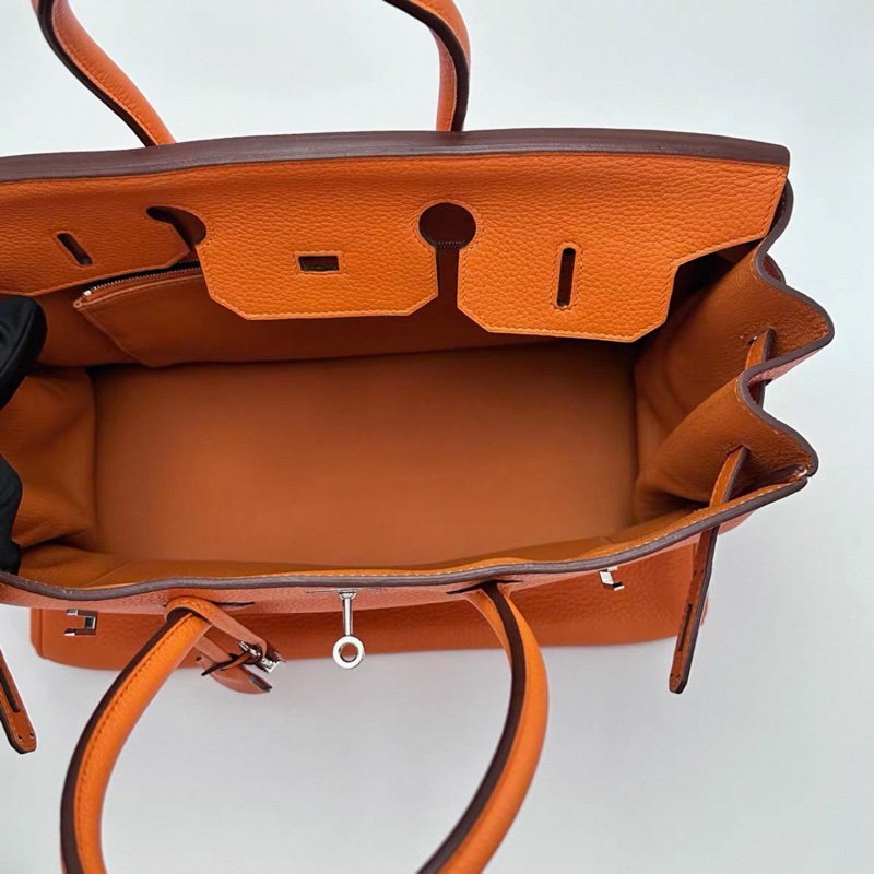HERMES/ 愛馬仕火焰橙銀扣Birkin 35手拿包-3