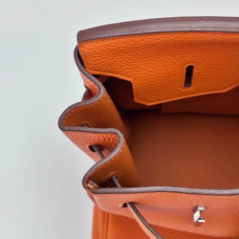 HERMES/ 愛馬仕火焰橙銀扣Birkin 35手拿包-4