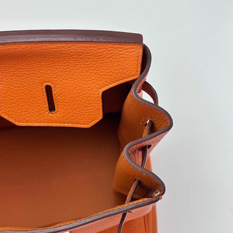 HERMES/ 愛馬仕火焰橙銀扣Birkin 35手拿包-5