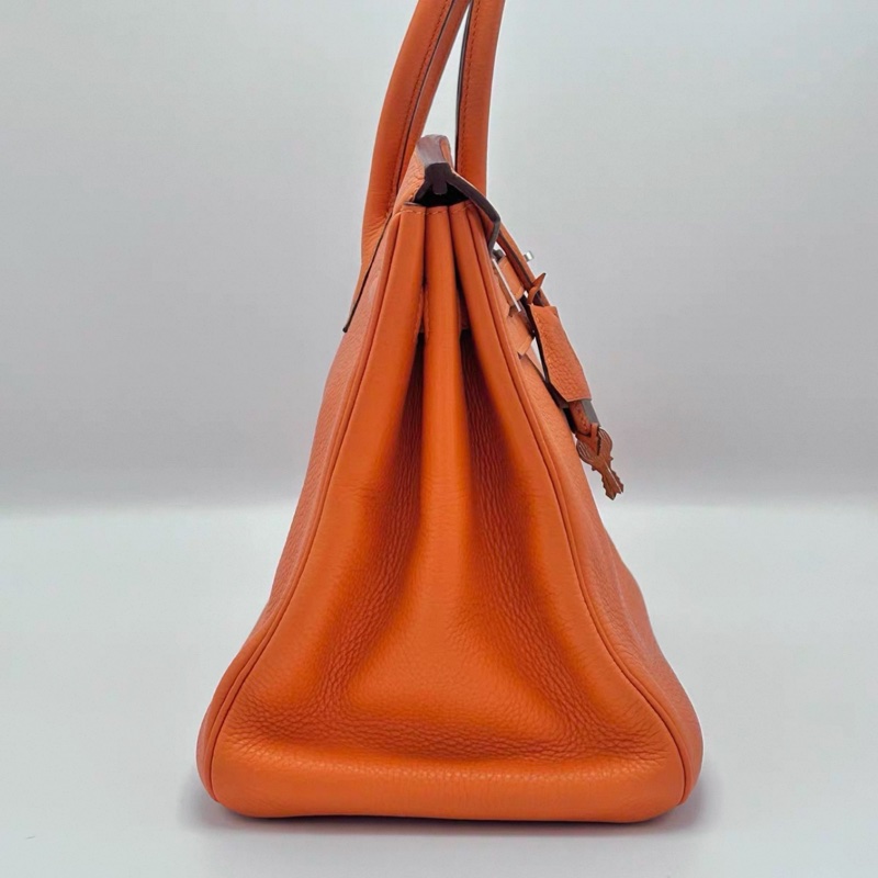 HERMES/ 愛馬仕火焰橙銀扣Birkin 35手拿包-6