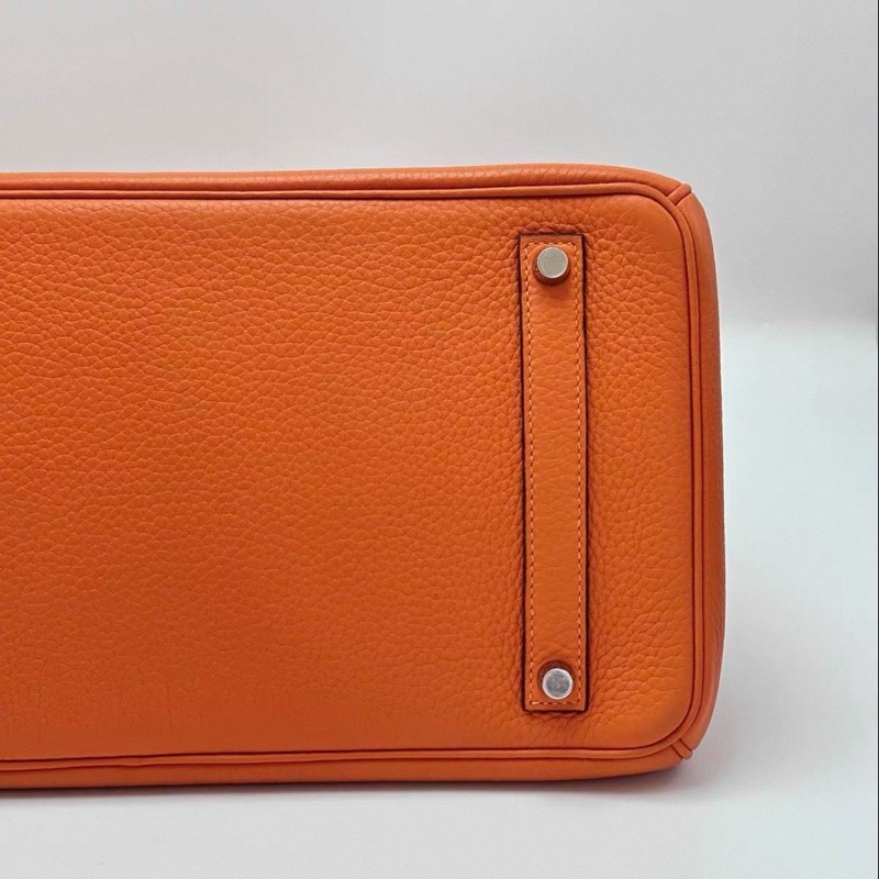 HERMES/ 愛馬仕火焰橙銀扣Birkin 35手拿包-7