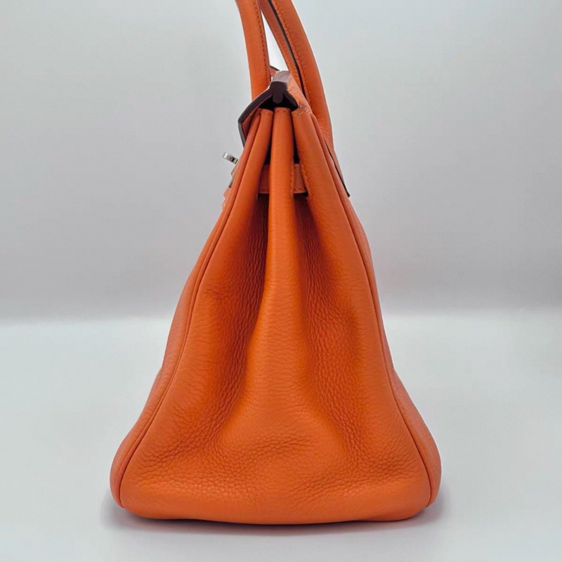 HERMES/ 愛馬仕火焰橙銀扣Birkin 35手拿包-8