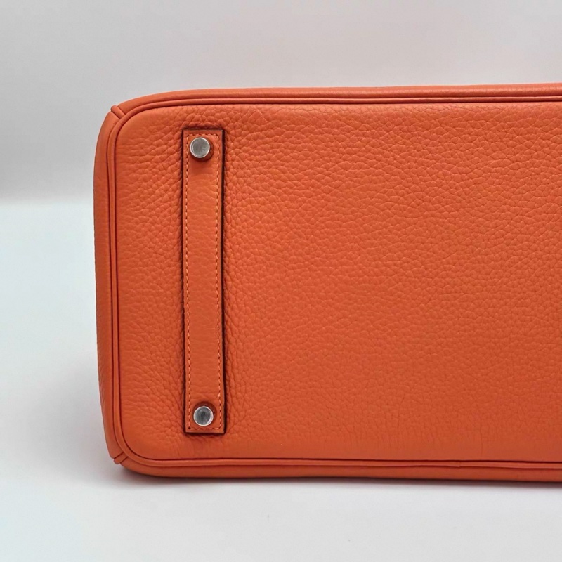 HERMES/ 愛馬仕火焰橙銀扣Birkin 35手拿包-9