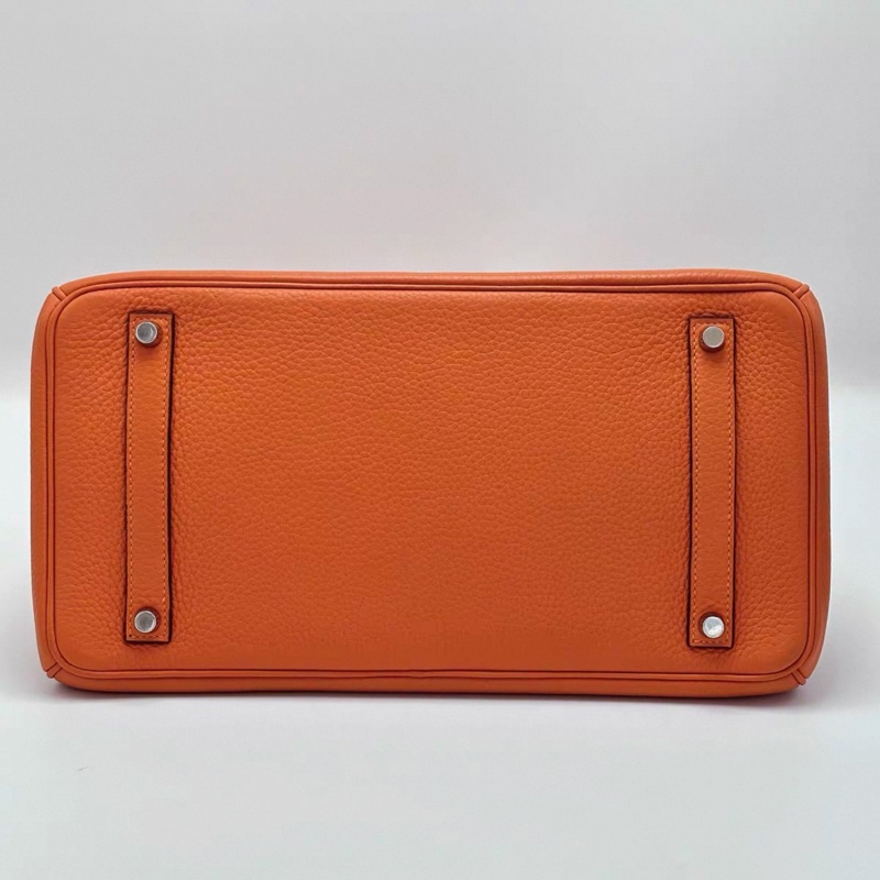HERMES/ 愛馬仕火焰橙銀扣Birkin 35手拿包-10