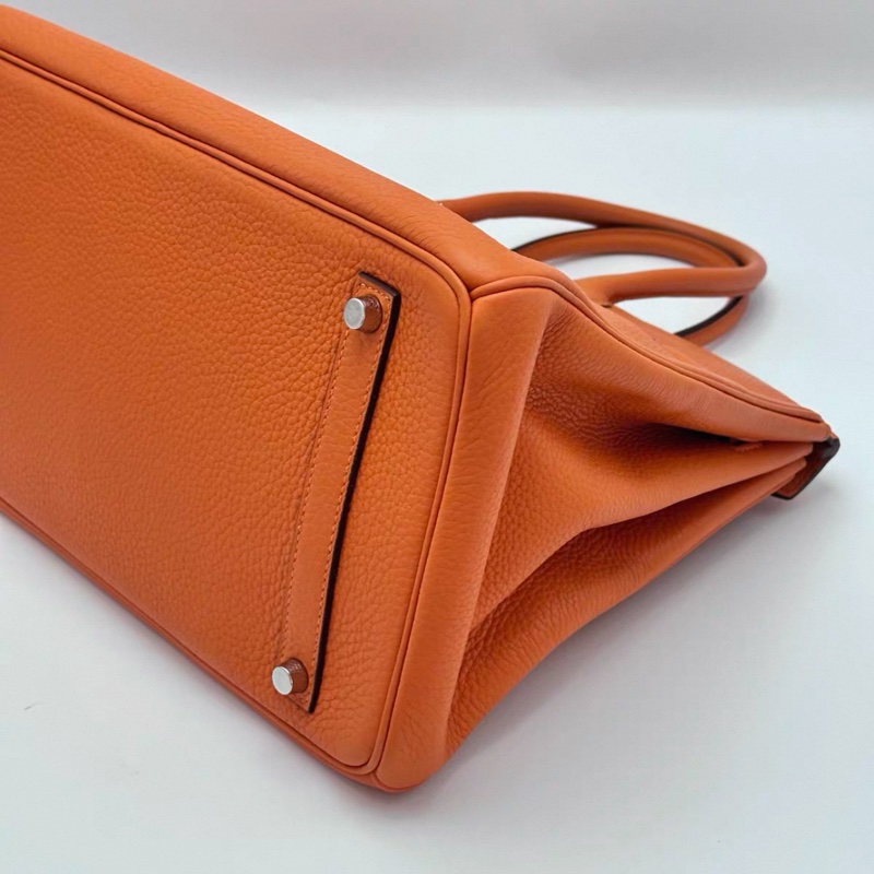 HERMES/ 愛馬仕火焰橙銀扣Birkin 35手拿包-11