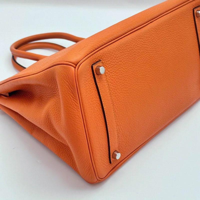 HERMES/ 愛馬仕火焰橙銀扣Birkin 35手拿包-12
