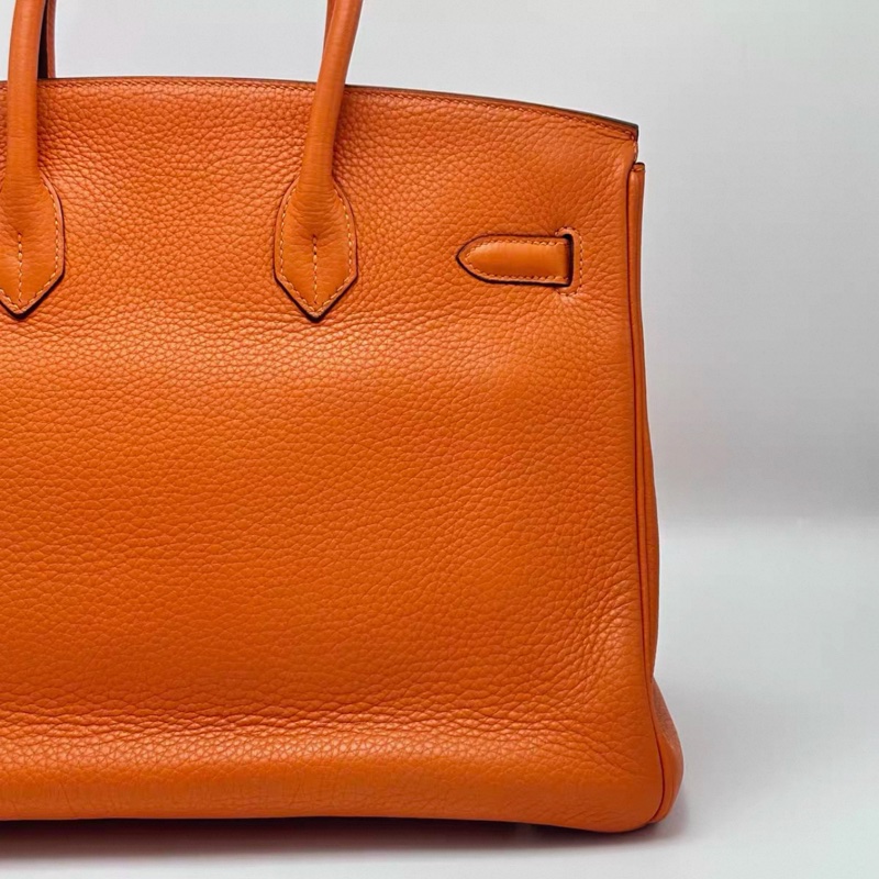 HERMES/ 愛馬仕火焰橙銀扣Birkin 35手拿包-13
