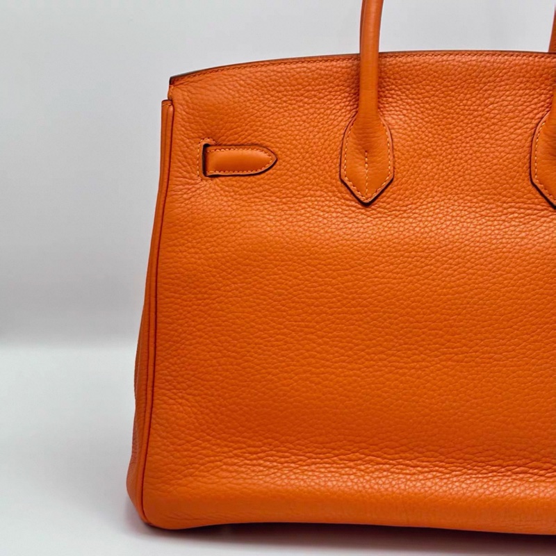 HERMES/ 愛馬仕火焰橙銀扣Birkin 35手拿包-14