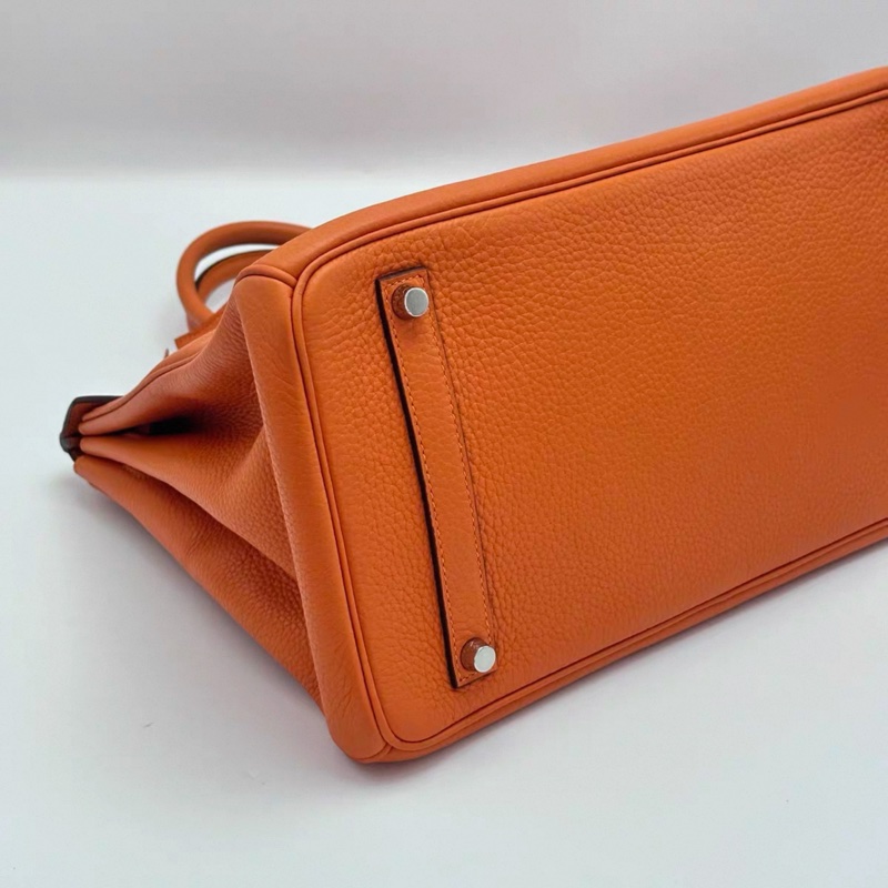 HERMES/ 愛馬仕火焰橙銀扣Birkin 35手拿包-15