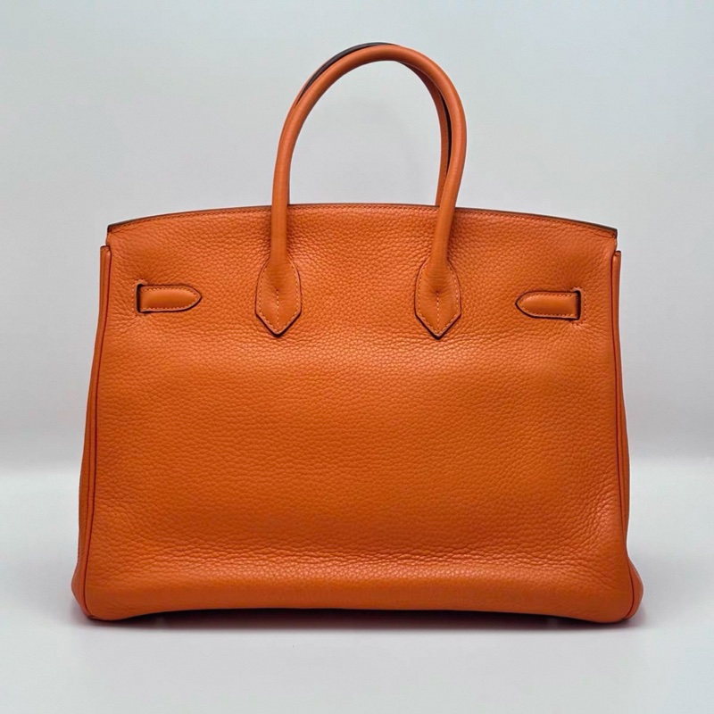 HERMES/ 愛馬仕火焰橙銀扣Birkin 35手拿包-16
