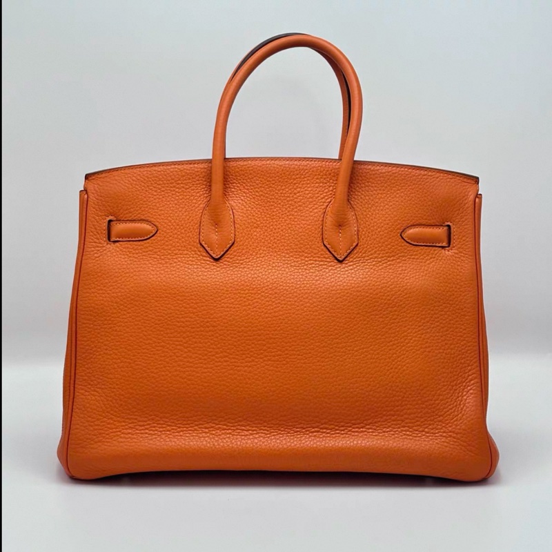 HERMES/ 愛馬仕火焰橙銀扣Birkin 35手拿包-17