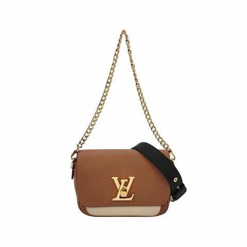 Louis Vuitton(LV)Lockme Tender牛皮拼色LV轉鎖斜挎包單肩包晶片款